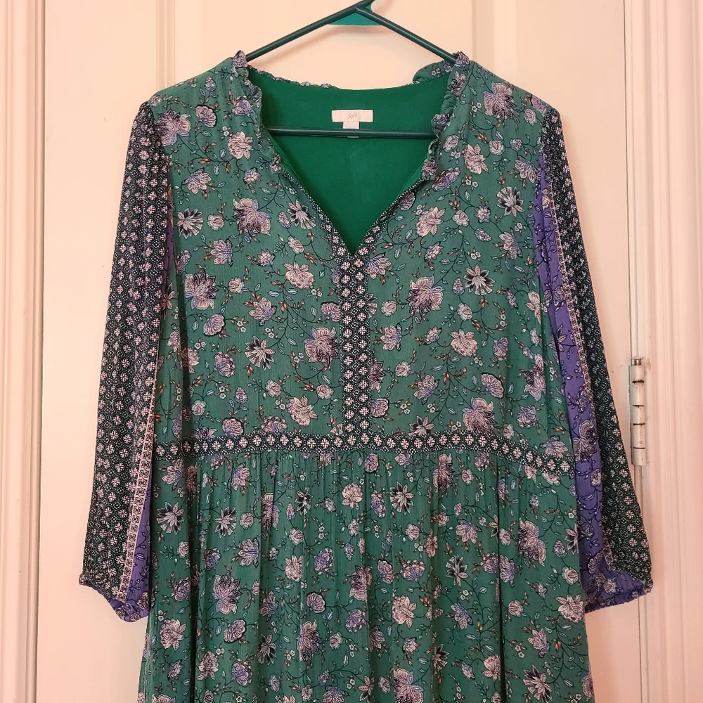J. Jill Boho Mixed Print Long Sleeve Peasant Dress with Pockets Small - Picture 3 of 11